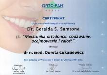 Dorota Łukasiewicz Certyfikat Mechanika ortodoncji